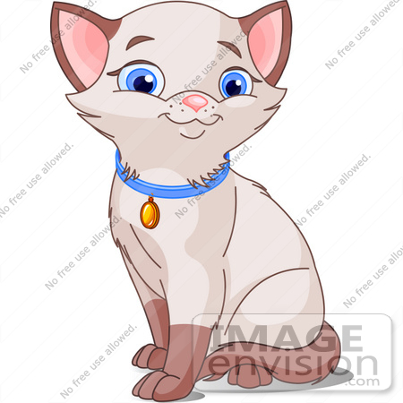 Clip Art Illustration Of A Cute Siamese Kitten With Blue Eyes Wearing