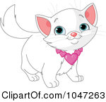 Clip Art Illustration Of A Cute White Kitten Wearing A Heart Collar By