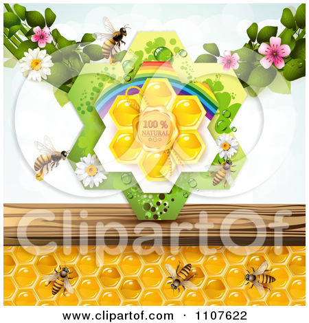 Clipart Bees And Honeycombs With Flowers And Natural Label   Royalty    