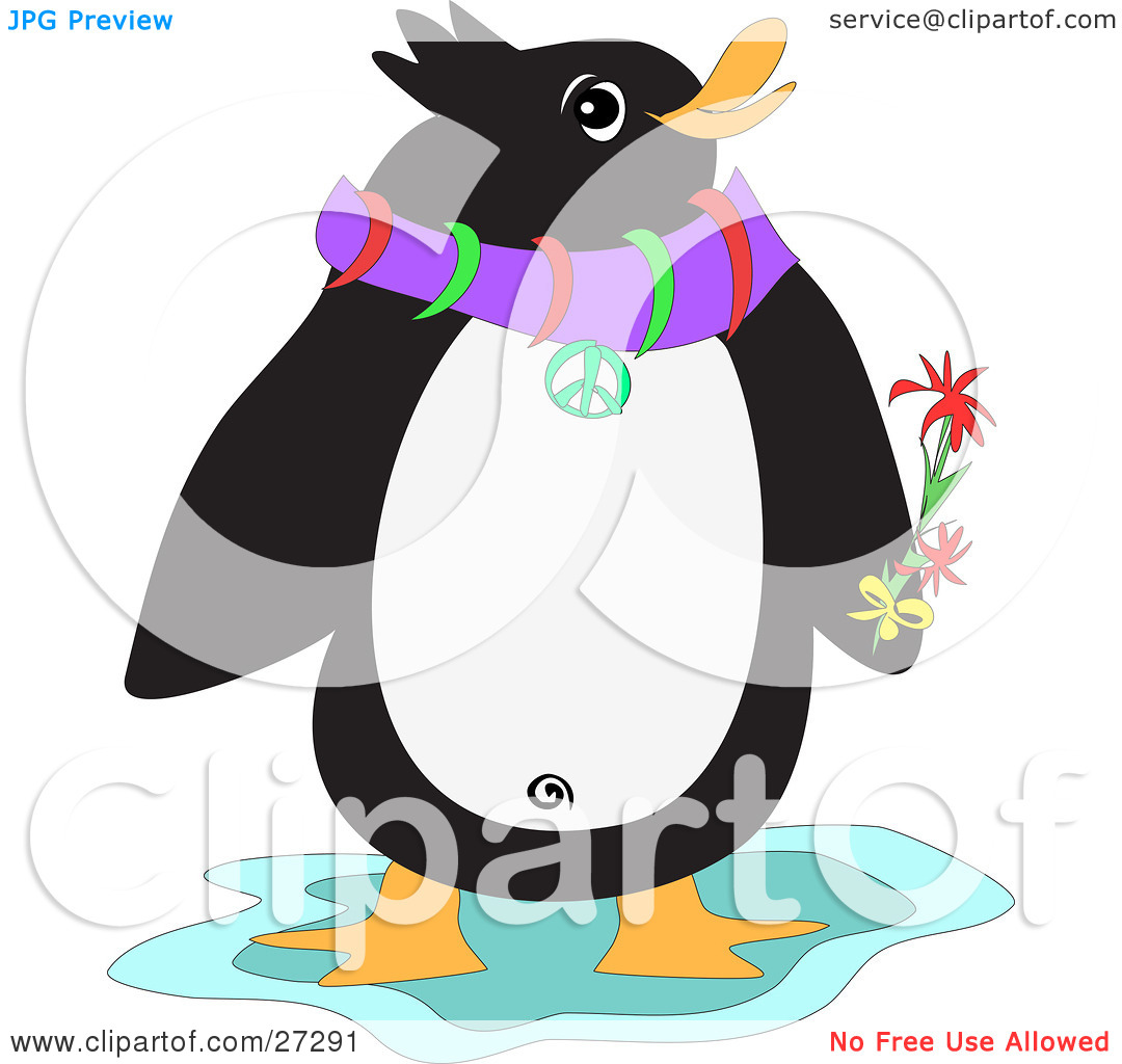 Clipart Illustration Of A Cool Penguin Bird Holding Flowers And