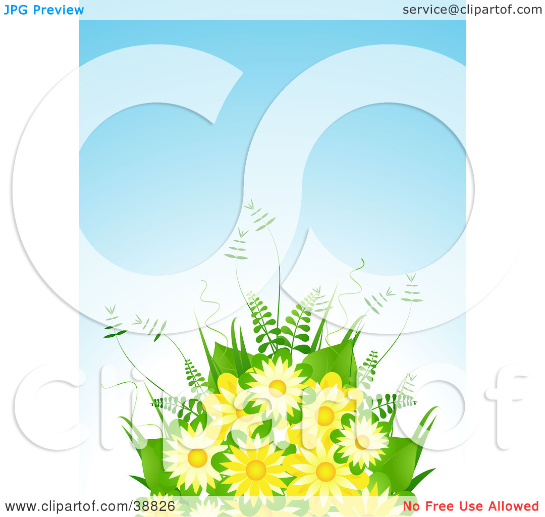 Clipart Illustration Of A Yellow Flower Bouquet With Ferns Against A