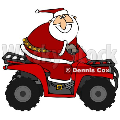 Clipart Illustration Of Santa Claus In His Red Suit Riding A Red Atv