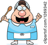 Clipart Of A Cartoon Chubby Creative Caucasian Lunch Lady With An Idea    