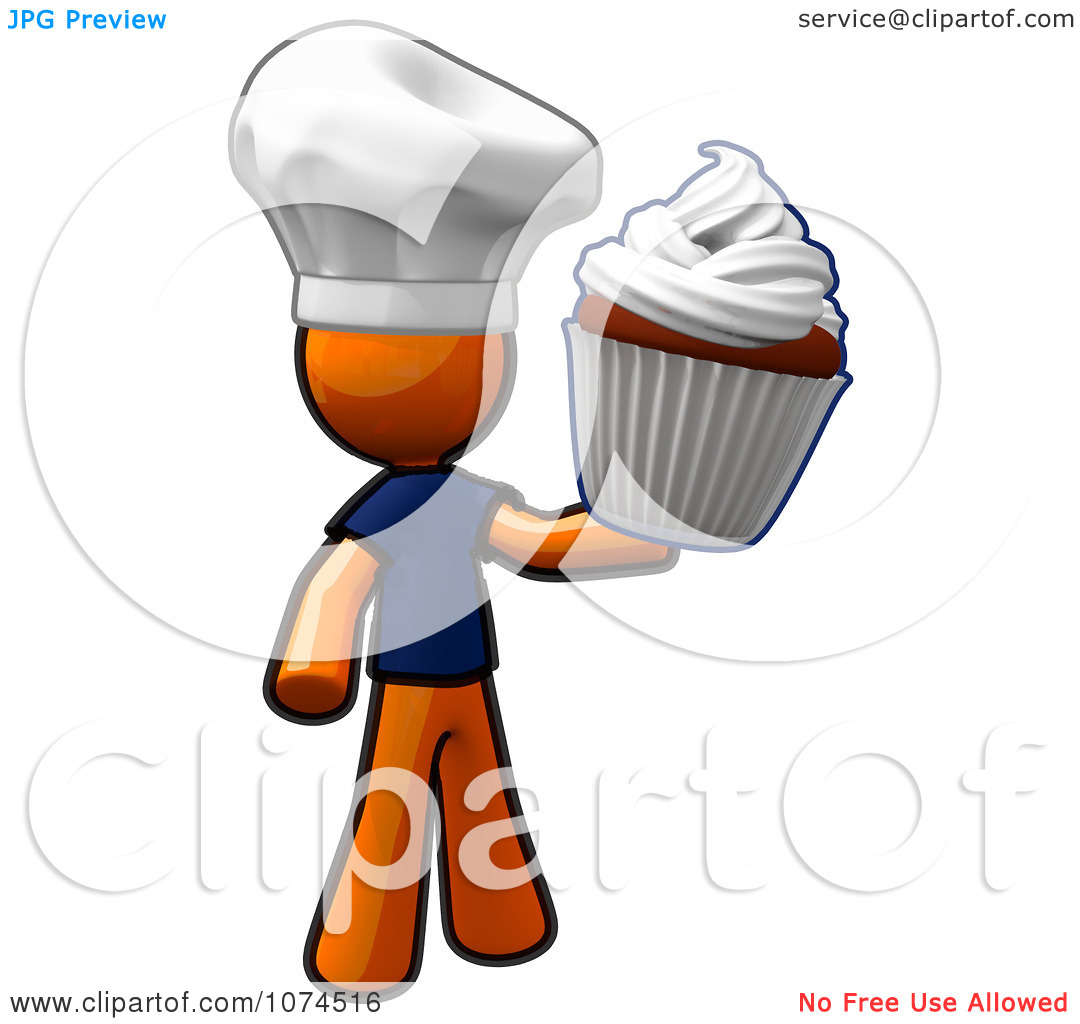 Clipart Orange Man Chef Holding A Cupcake   Royalty Free Illustration