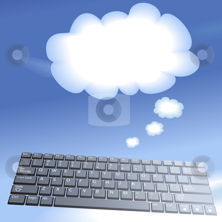 Cloud Computing Floating Computer Keys Think Bubble Background Stock