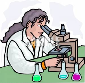 Female Chemist Looking Into A Microscope   Royalty Free Clipart