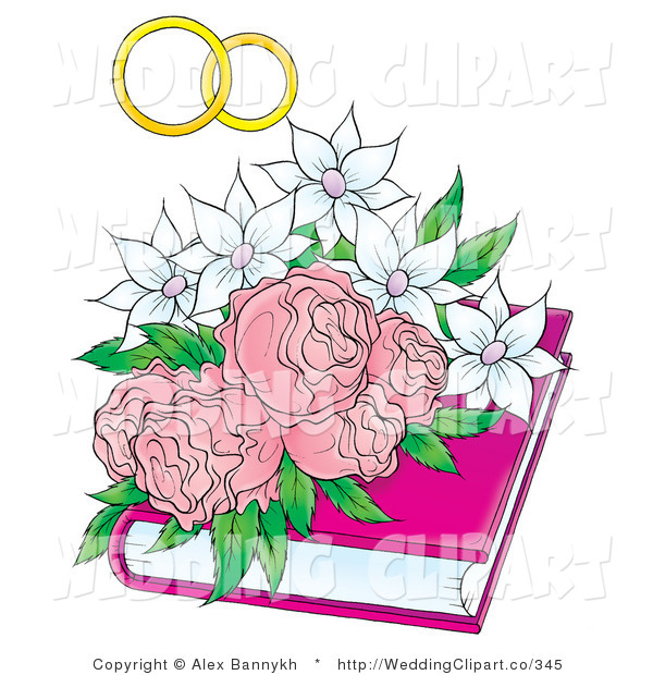 Marriage Clipart Of Wedding Rings Over White Flowers And Pink Roses On    