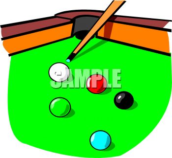 Pool Table With A Cue Stick And Balls Clipart