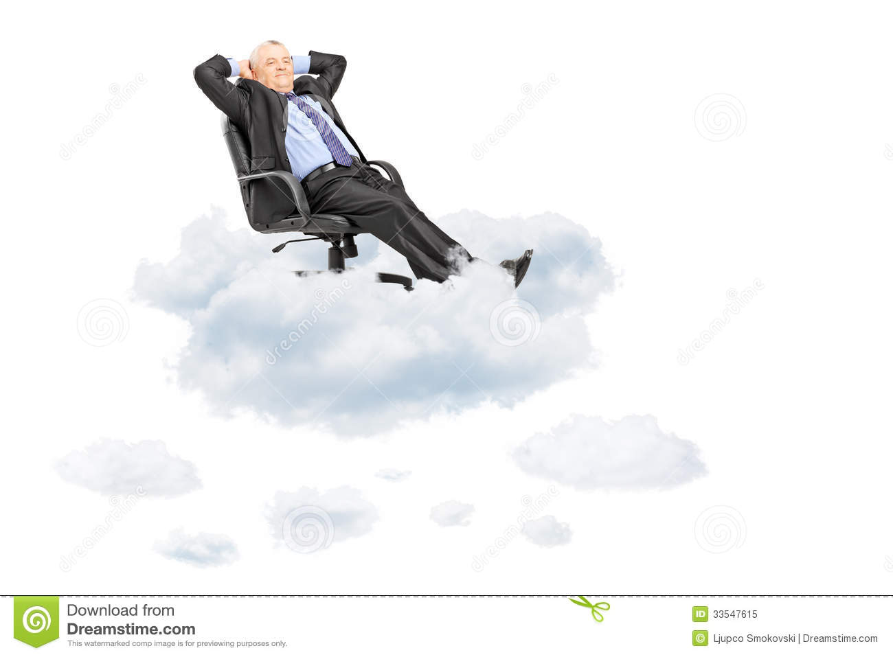 Resting In Armchair Floating On A Cloud Isolated On White Background