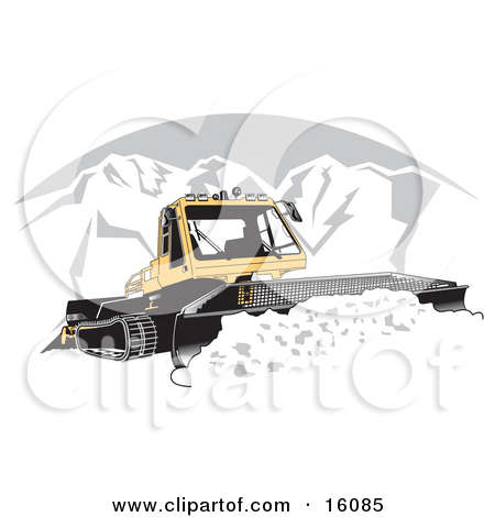 Snowcat Tractor Moving Snow Off Of A Road In The Winter Clipart
