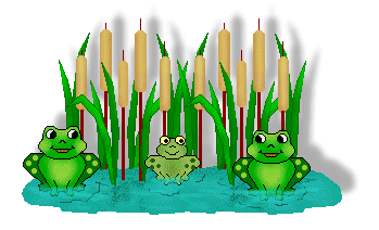 Three Frogs And Gold Cattails In Water Shadowed