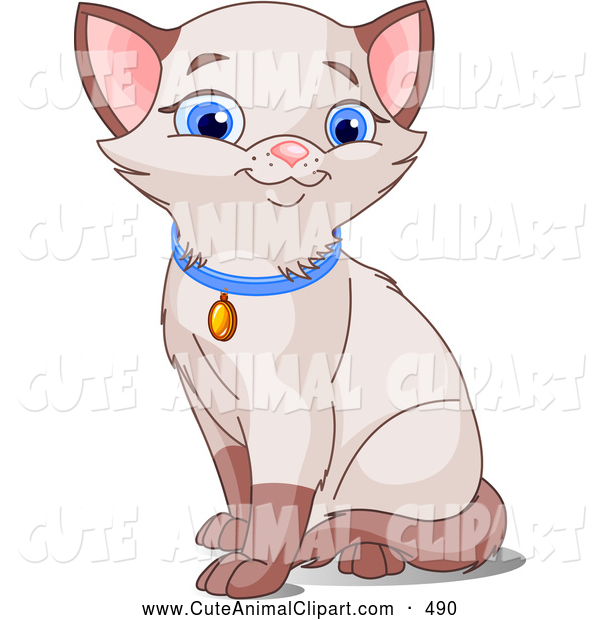 Vector Clip Art Of A Cute White Siamese Kitten With Blue Eyes Wearing