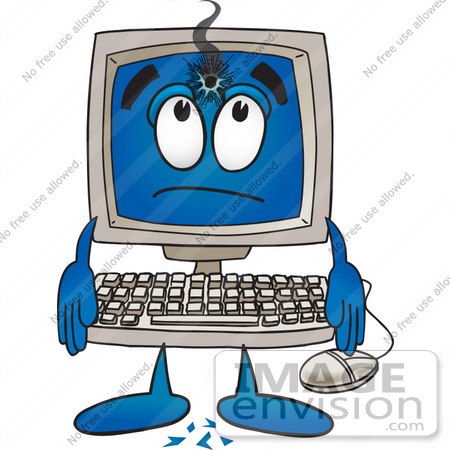 26237 Clip Art Graphic Of A Desktop Computer Cartoon Character With A
