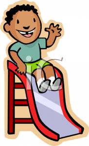     African American Boy Going Down A Slide   Royalty Free Clipart Picture