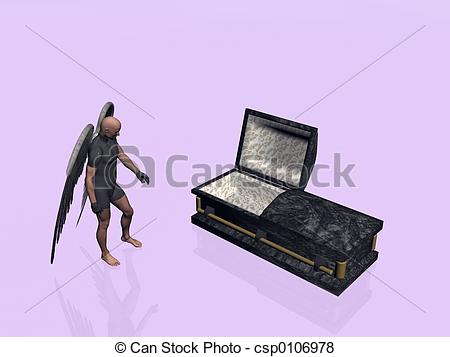 An Angel Standing Next To A Casket Coffin Your Companion On The Trip    