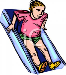 Boy Going Down A Slide   Royalty Free Clipart Picture