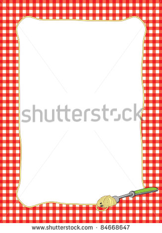 Bright Border Of A Fork Twirling A Spaghetti Noodle With A Red Gingham    