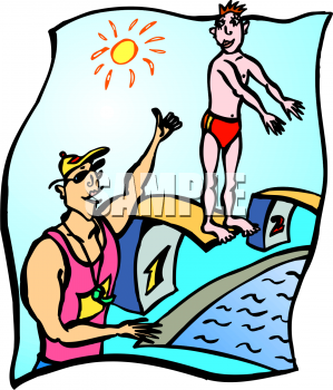 Cartoon Clipart Picture Of A Swimming Coach Helping A Student On A    