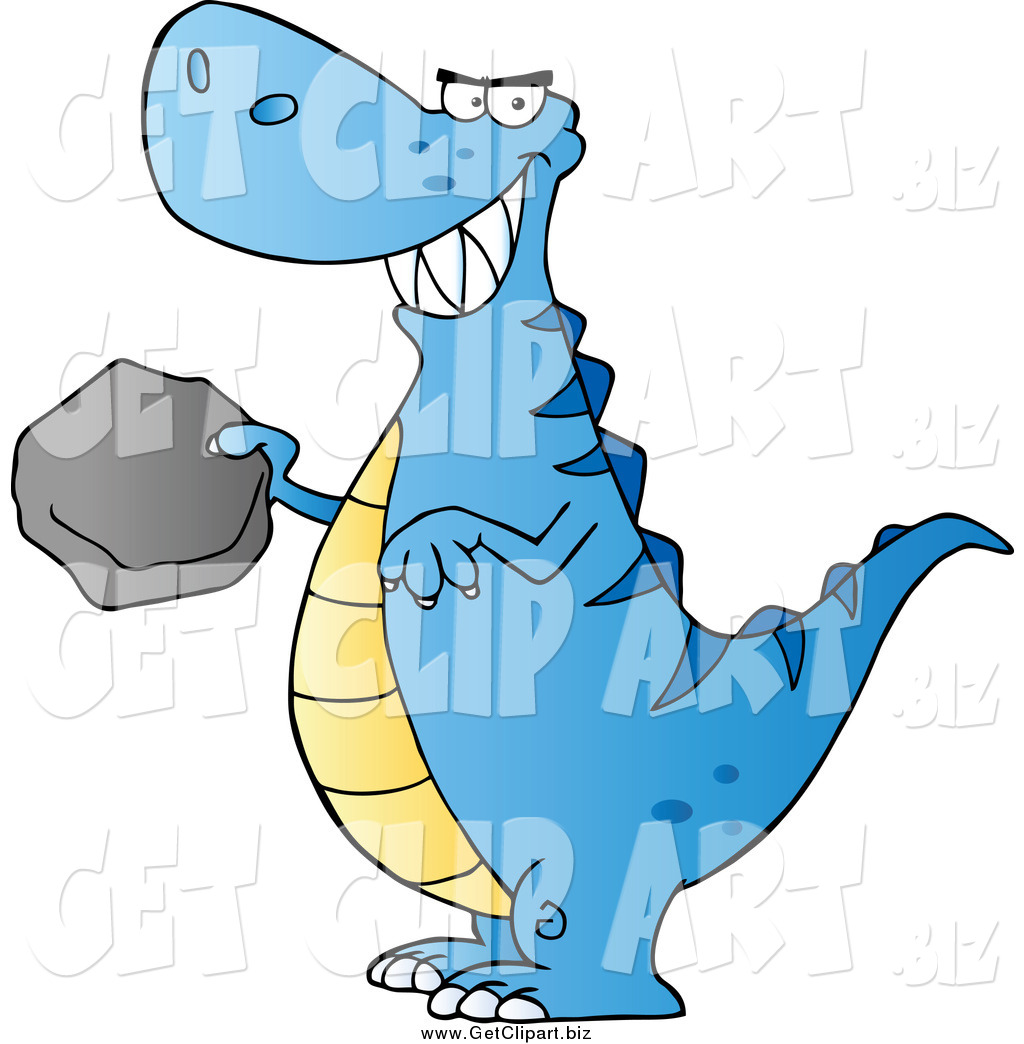 Clip Art Of A Blue Tyrannosaurus Rex Dino Holding A Boulder
