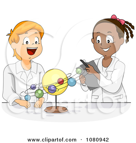 Clipart Male And Female Students Studying The Solar System In Science    