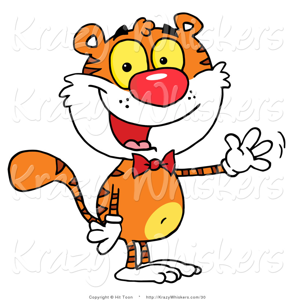 Clipart Of A Cute Tiger Wearing A Red Bow Tie And Waving Hello By Hit