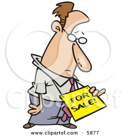 Depressed Business Man Wearing A For Sale Sign Around His Neck Clipart