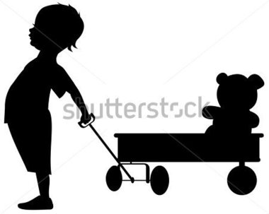     File Browse   People   Boy With Teddy Bear In A Wagon Silhouette