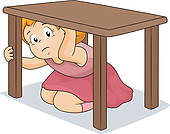 Girl Hiding Under Table   Clipart Graphic