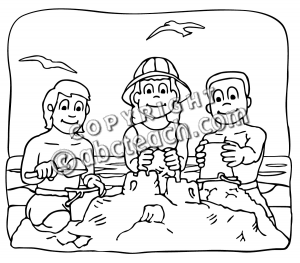 Kids Summer Clipart Black And White Children Playing At The Beach