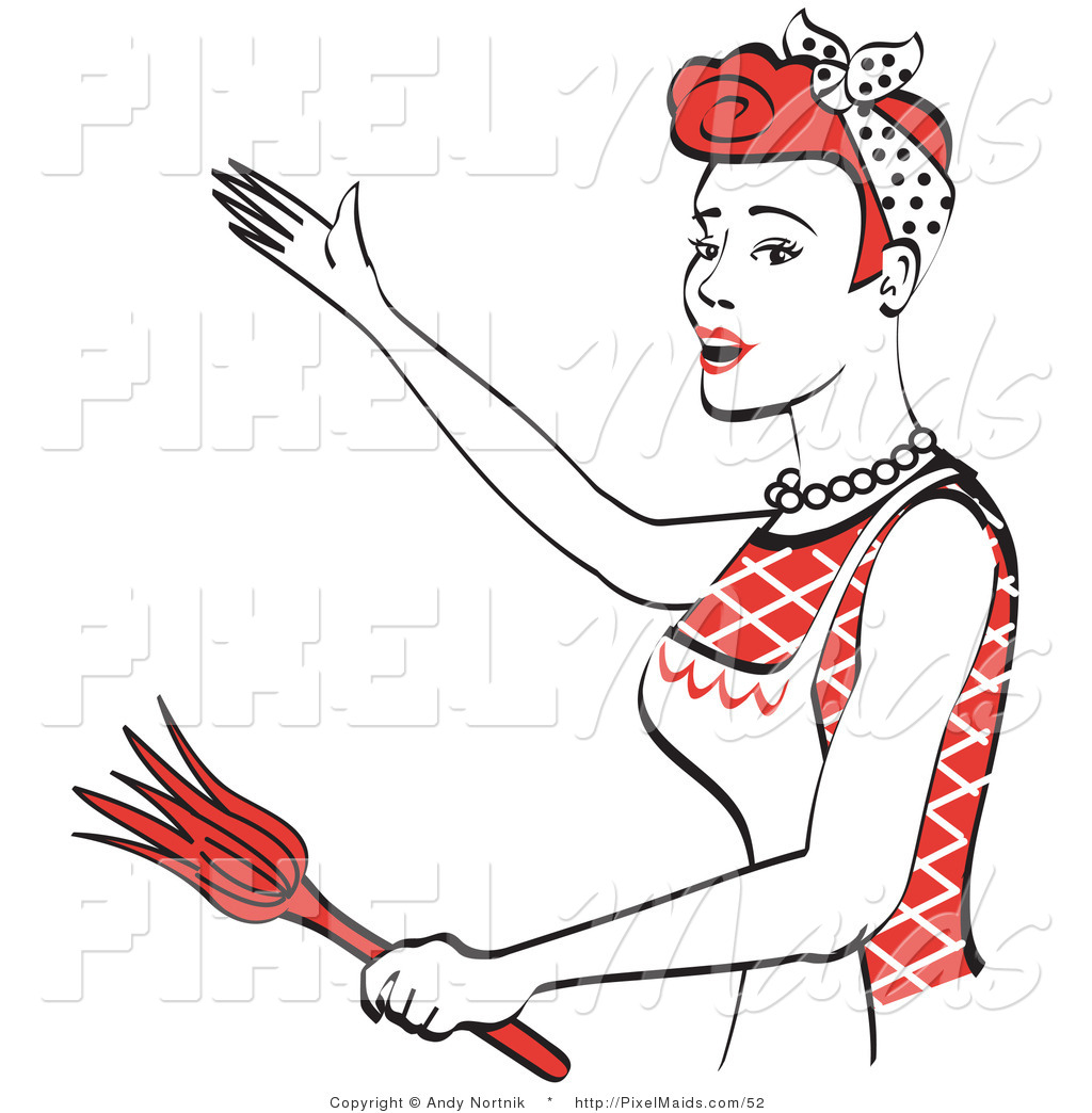 Larger Preview  Clipart Of A Happy Red Haired Housewife Or Maid Woman    