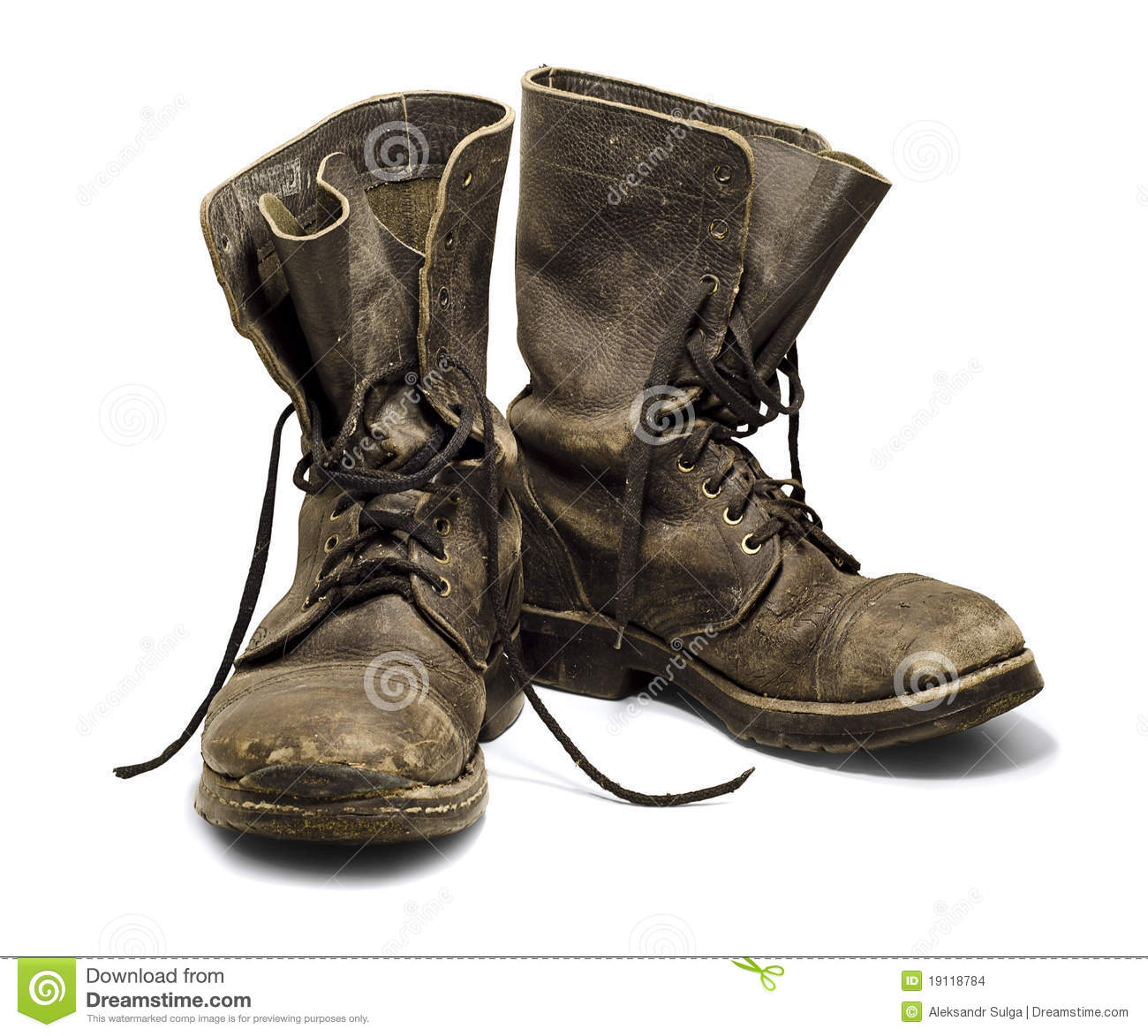 Old And Dirty Military Boots Isolated On White Background