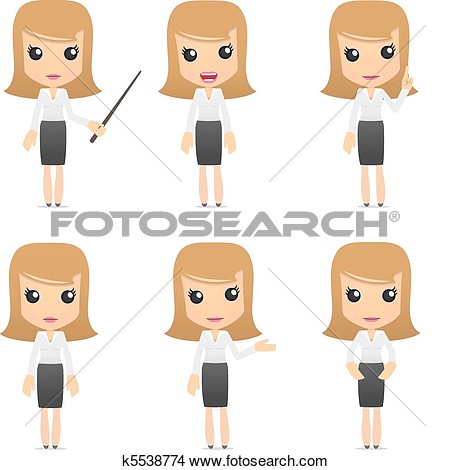 Set Of Funny Cartoon Business Women View Large Clip Art Graphic