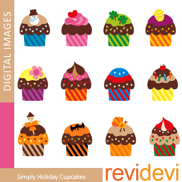 Simply Holiday Cupcakes Clipart 07348 By Revidevi On Etsy