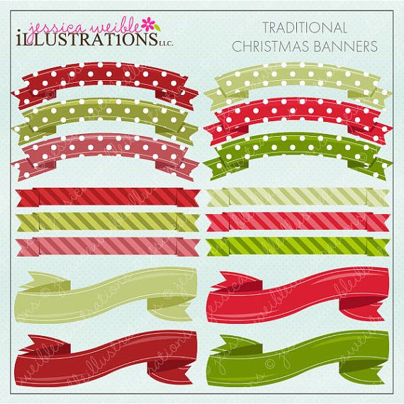 Traditional Christmas Banners Digital Clipart For Card Design Scrapb
