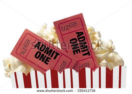 Two Red Movie Tickets  Movie Night Close Up On White   Stock Photo