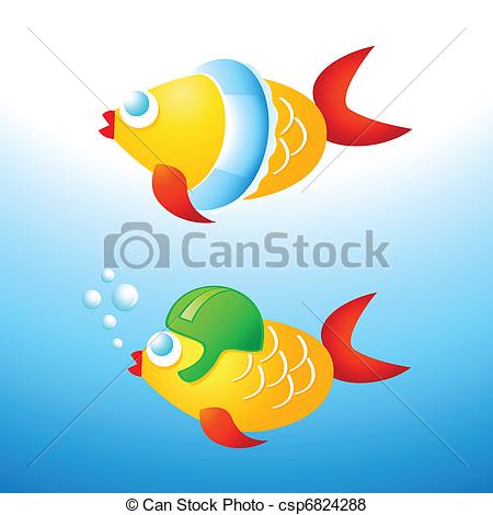 Vector Of Learning To Swim   Young Fishes Learning To Swim With Helmet    