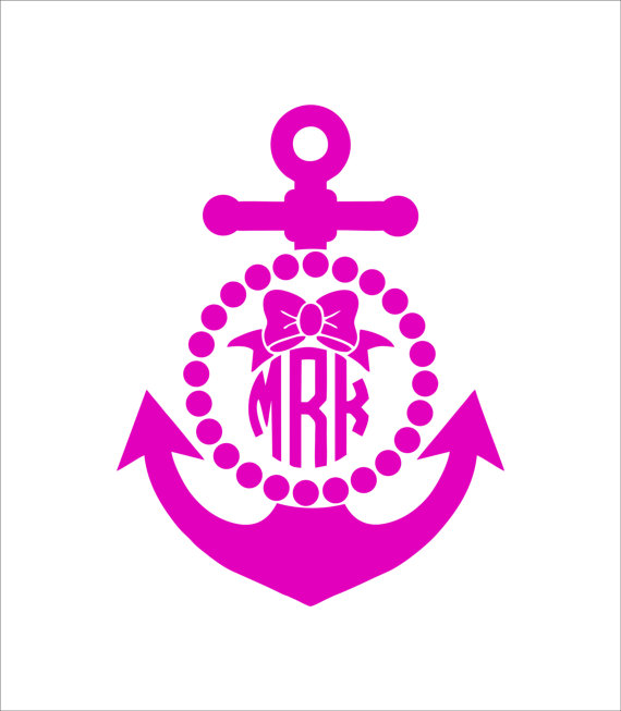 Car Monogram Decal With Anchor Bow And Polka By Mymonogramheaven