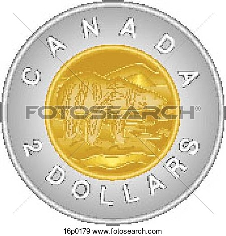 Clip Art   2 Canadian Dollars Coin  Fotosearch   Search Clipart