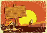 Cowboy S Landscape  Grunge Wild Western Background Of Sunset Clipart