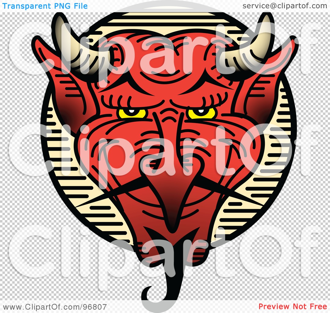 Free  Rf  Clipart Illustration Of A Red Devil Face With An Evil Grin