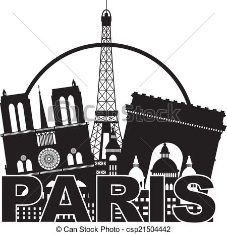 Paris France City Skyline Outline Silhouette Black In Circle Isolated    