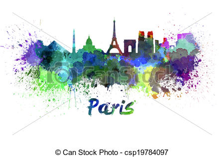 Paris Skyline In Watercolor   Csp19784097