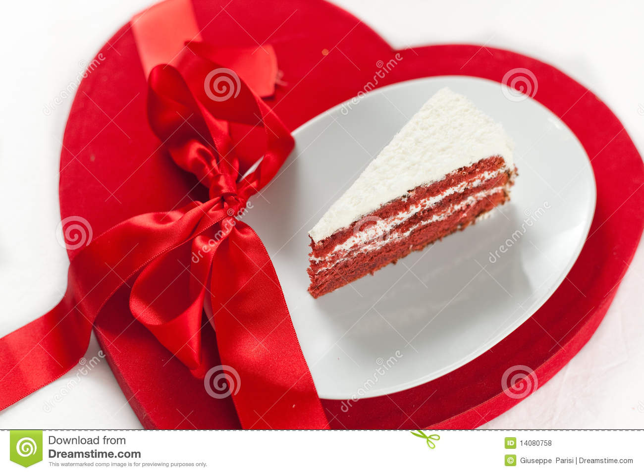 Plate With A Slice Of Rich Red Velvet Cake With Cream Cheese Filling