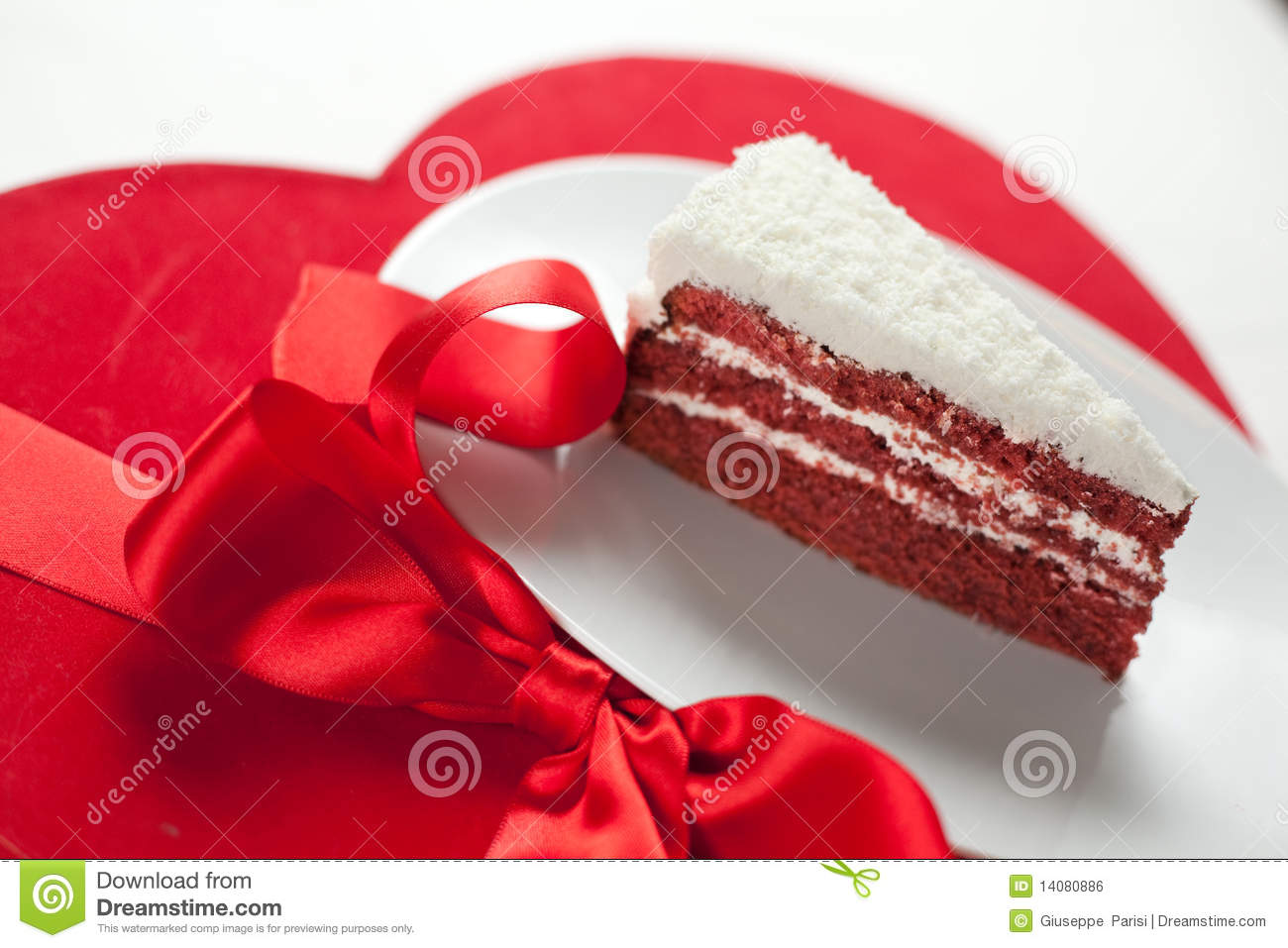 Plate With A Slice Of Rich Red Velvet Cake With Cream Cheese Filling