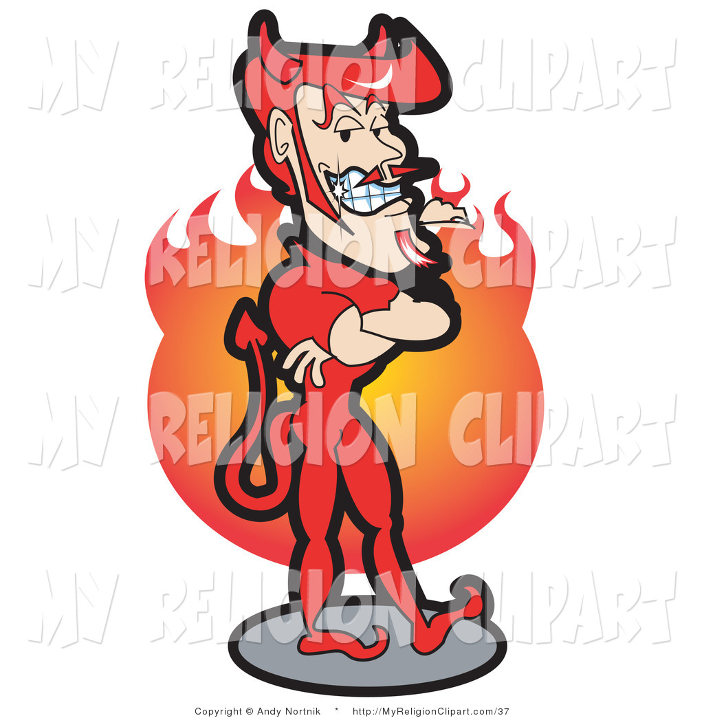Religion Clip Art Of A Muscular Male Devil With A Handsome Grin