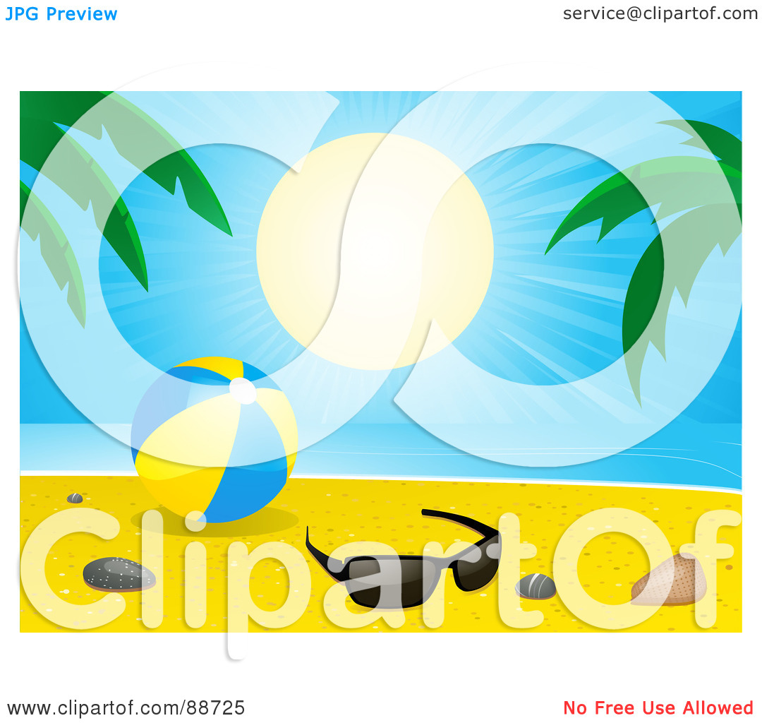 Rf  Clipart Illustration Of A Tropical Sun Shining Down On A Beach