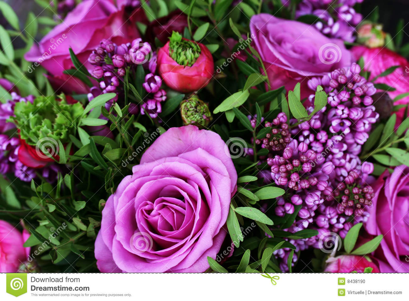 Romantic Bouquet With Purple Roses Stock Photo   Image  8438190