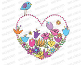 Spring Flowers Bird Heart Clipart Mothers Day Happy Birthday