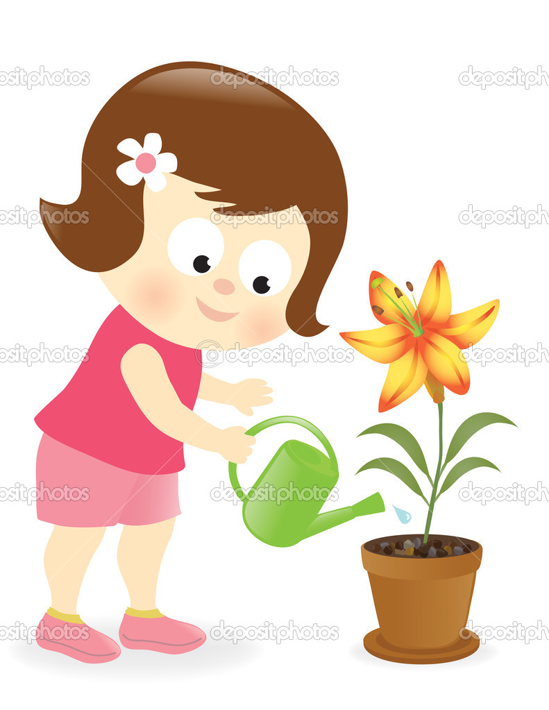 Watering Plants Clipart A Girl Watering Lily Plant