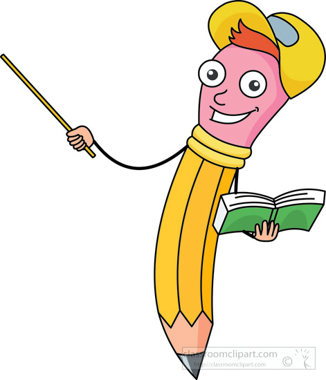 Cartoons   Pencil Cartoon Character With Hat Book   Classroom Clipart